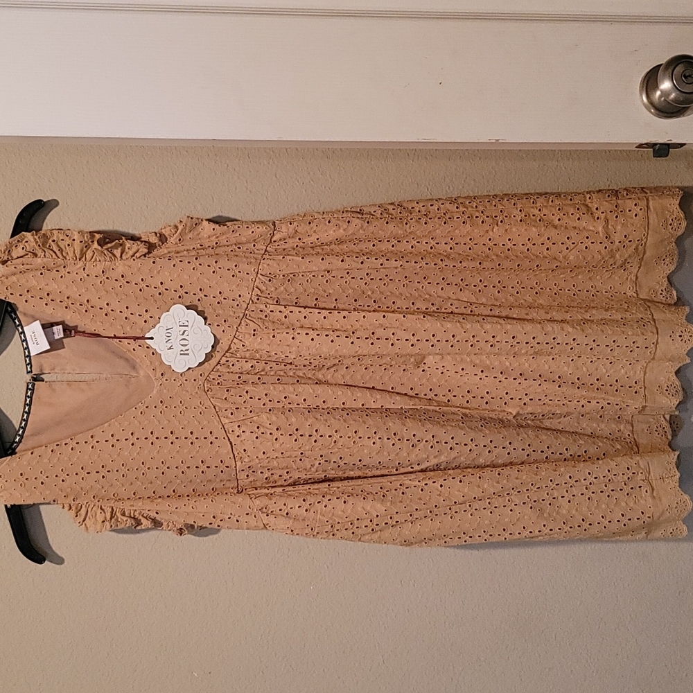 Yellow eyelet pattern dress sleevless
